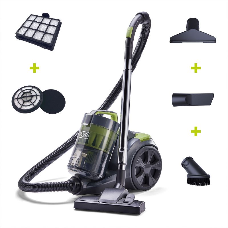 Black and Decker BDCAV217 1200 Amp Bagless Canister Vacuum Cleaner with HEPA Filter, 5 Foot Hose, and Multiple Attachment Heads, Gray
