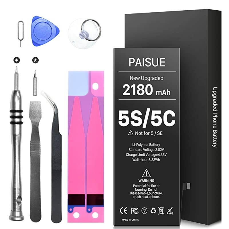 Battery for iPhone 5S and 5C (not 5/SE), Upgraded Higher Capacity New 0 Cycle Battery Replacement Kit for iPhone 5S 5C with Professional Repair Tools and Adhesive