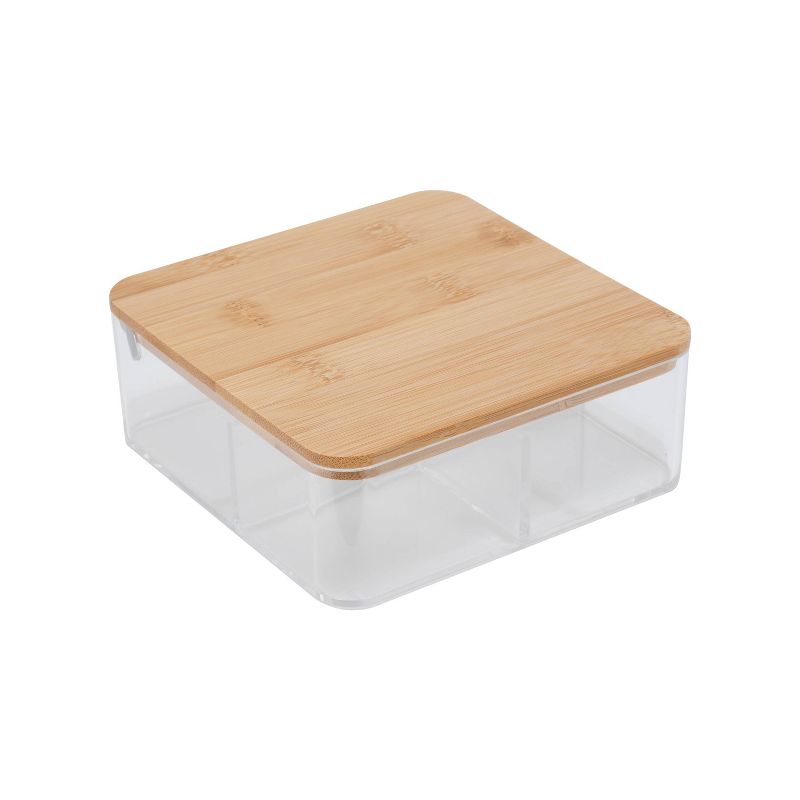 Simplify 3 Compartment Medium Organizer with Bamboo Lid and Mirror Clear