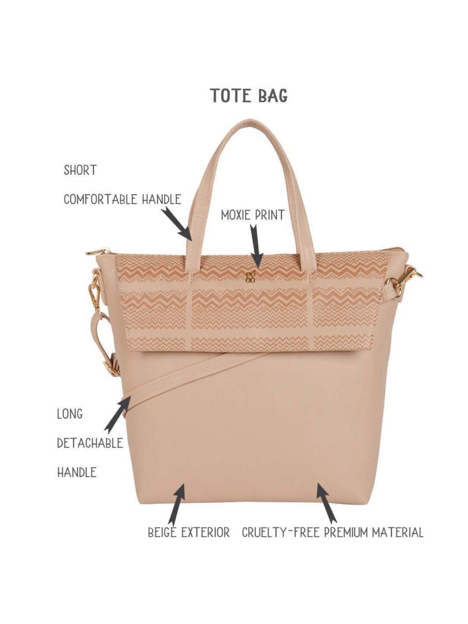 Baggit Beige Printed Medium Tote Handbag