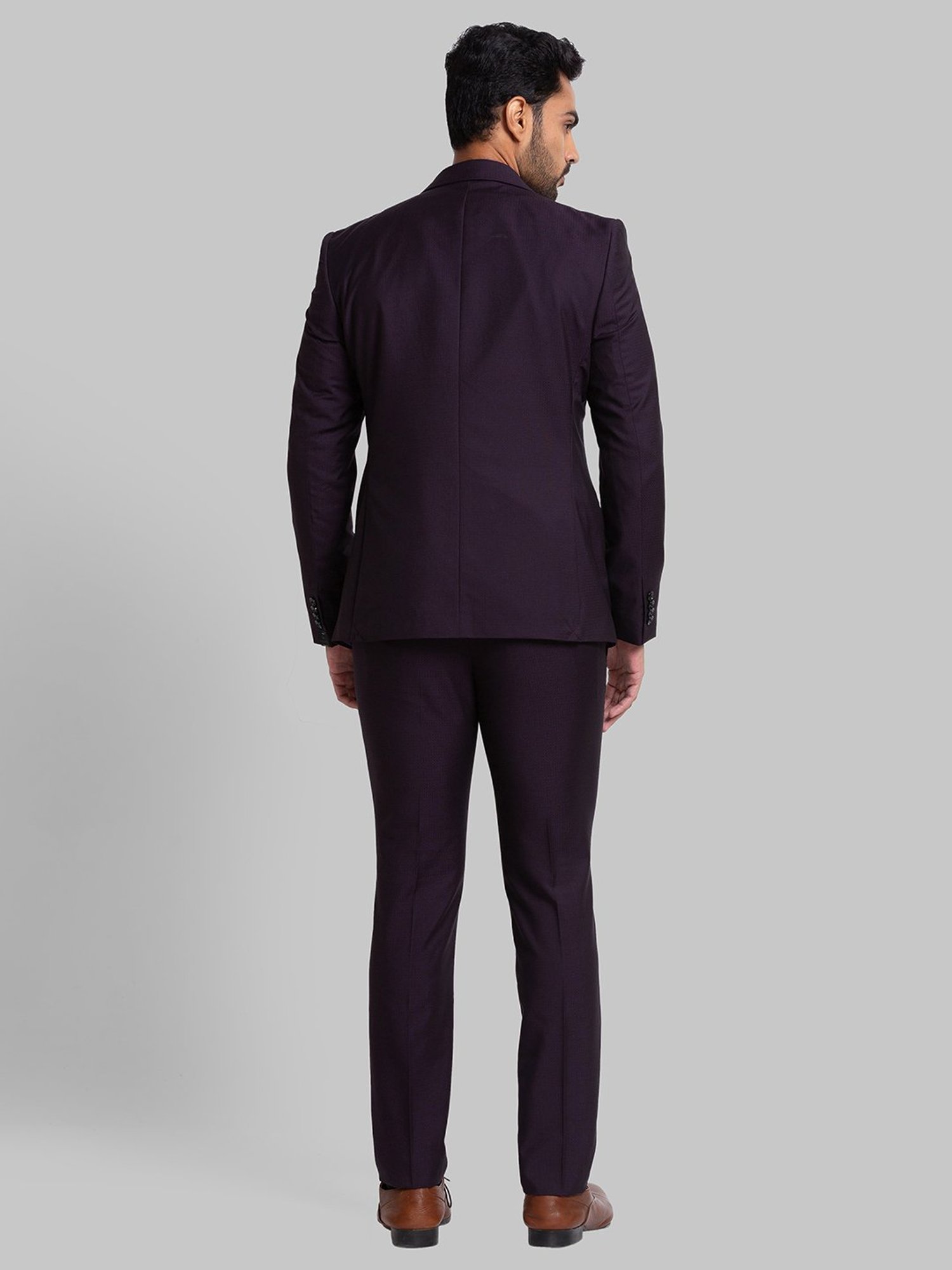 Parx Maroon Regular Fit Self Pattern Two Piece Suit