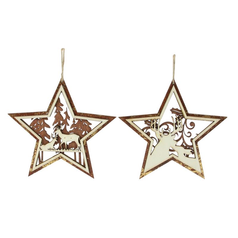 Roman 2ct Rustic Woodland Deer Star Christmas Ornament Set 5.25&rdquo; - Brown