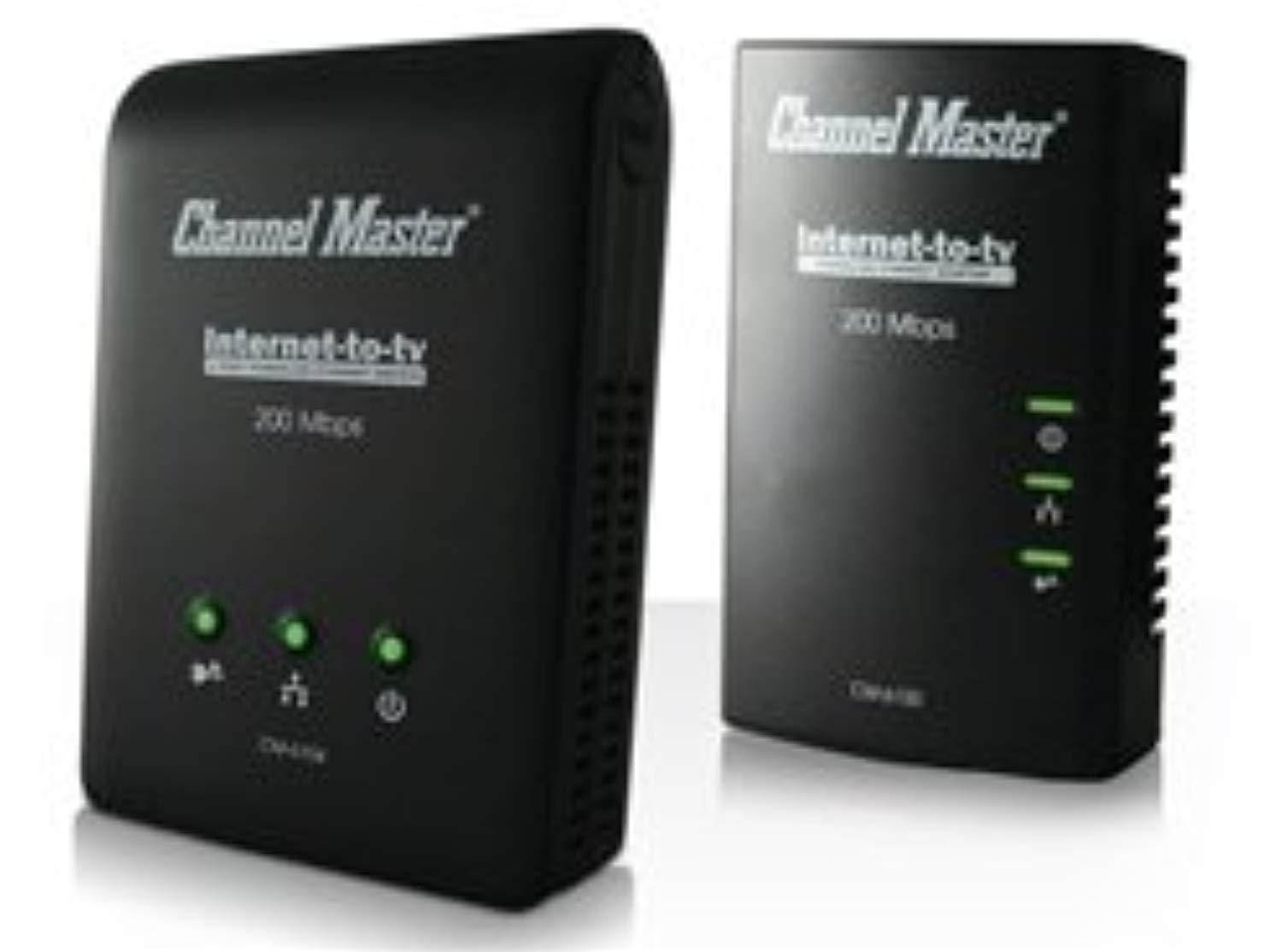 channelmaster internet to tv kit -contains 1 (1-port) power-line ethernet adapter and 1 (4-port) power-line ethernet switch (cm