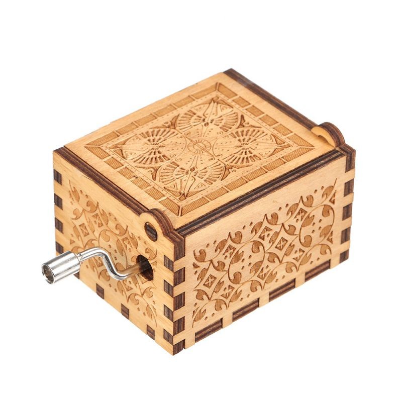 Wood Music Box Mini Vintage Engraved Hand-Operated Musical Box Birthday Christmas Valentine's Day Exquisite Gift