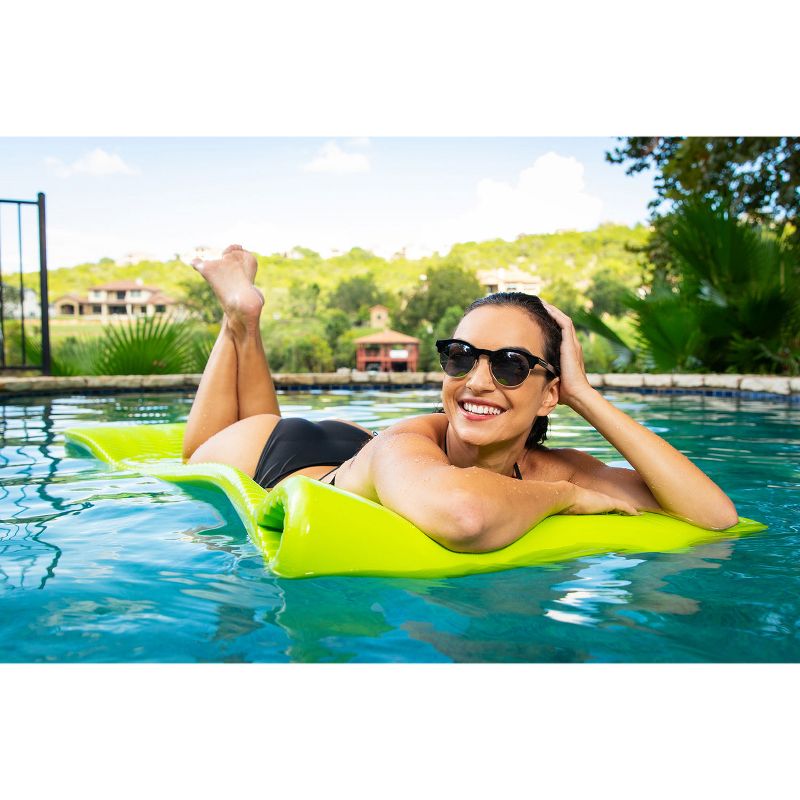 TRC Recreation Serenity 70 Inch Foam Raft Lounger Swimming Pool Float Mat with Roll Pillow for Poolside, Lake, and Beach, Fierce Green