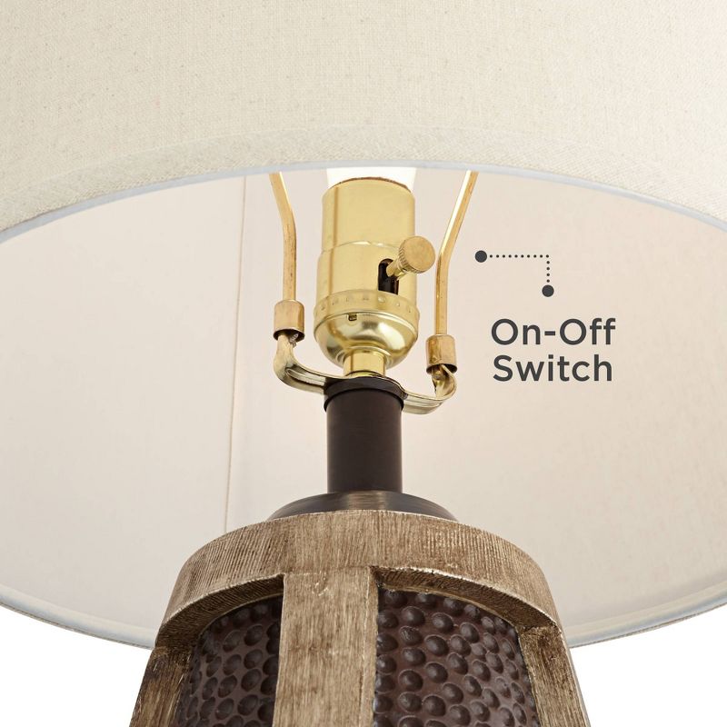 John Timberland Rustic Farmhouse Table Lamps Set of 2 with USB Charging Port Hammered Bronze Wood Oatmeal Tapered Drum Living Room