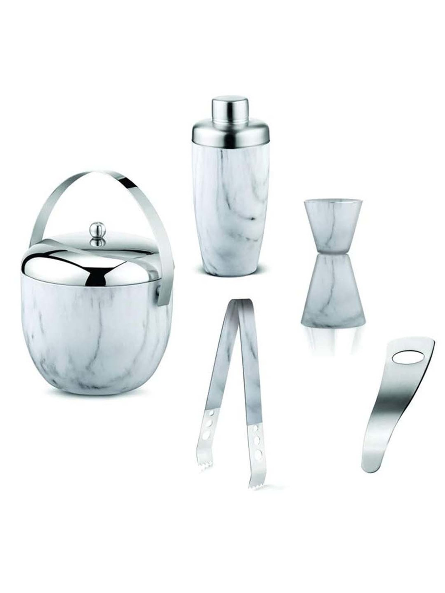 FnS White Stainless Steel 5-Piece Bar Set