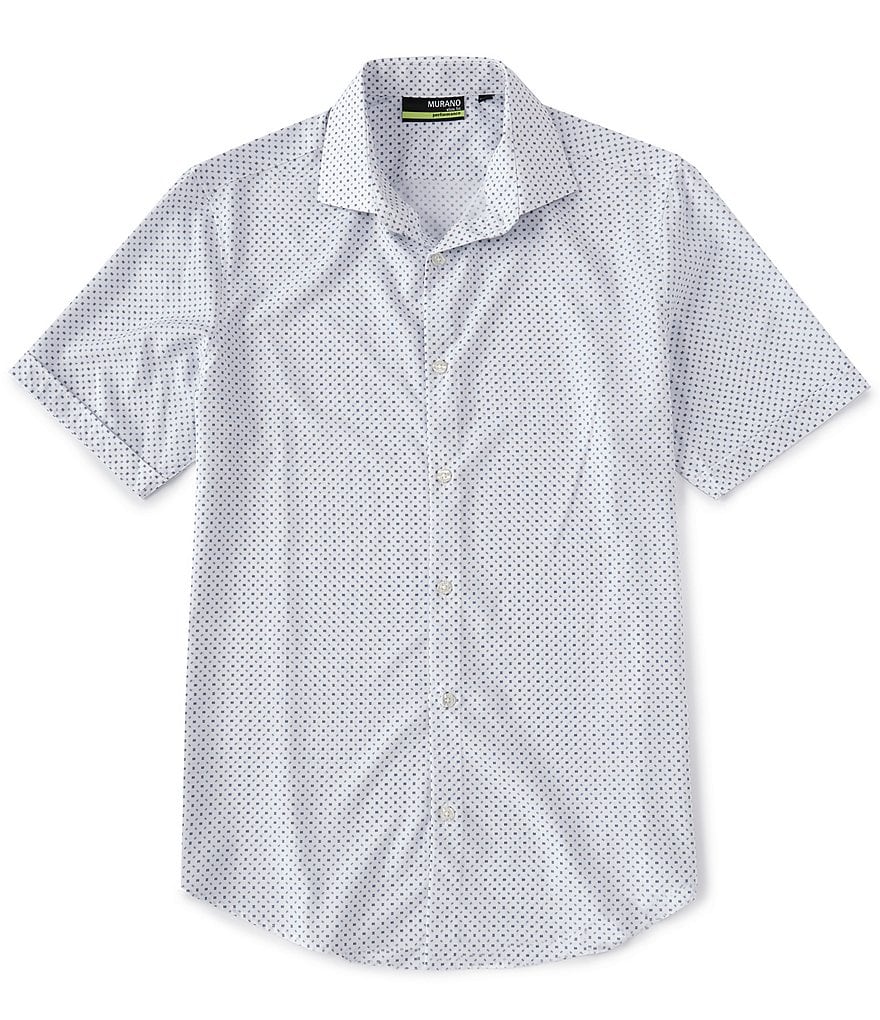 Murano Slim-Fit Square Print Performance Stretch Short-Sleeve Woven Shirt