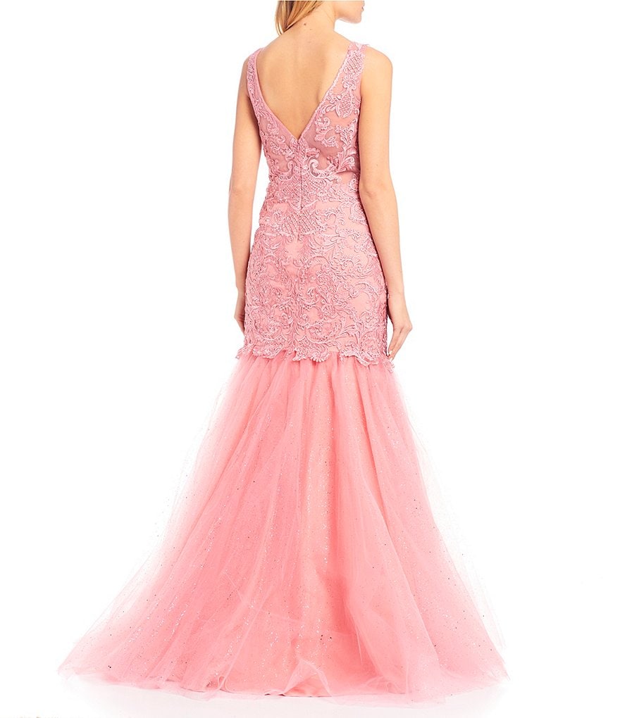 Coya Collection Sleeveless Embroidered Heat-Stone Embellished Trumpet Dress