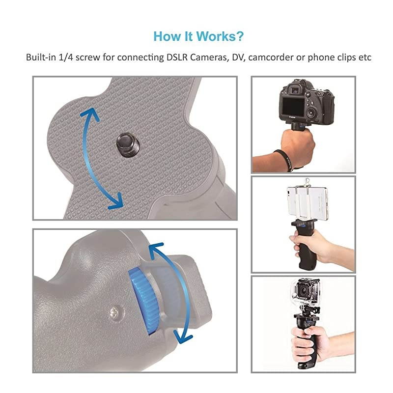 Camera Handheld Grip Handle Stabilizer with 14 Screw for DSLR SLR Cameras Canon Panasonic Sony Nikon Pentax and iPhone Samsung Smart Phone Gopro Hero etc