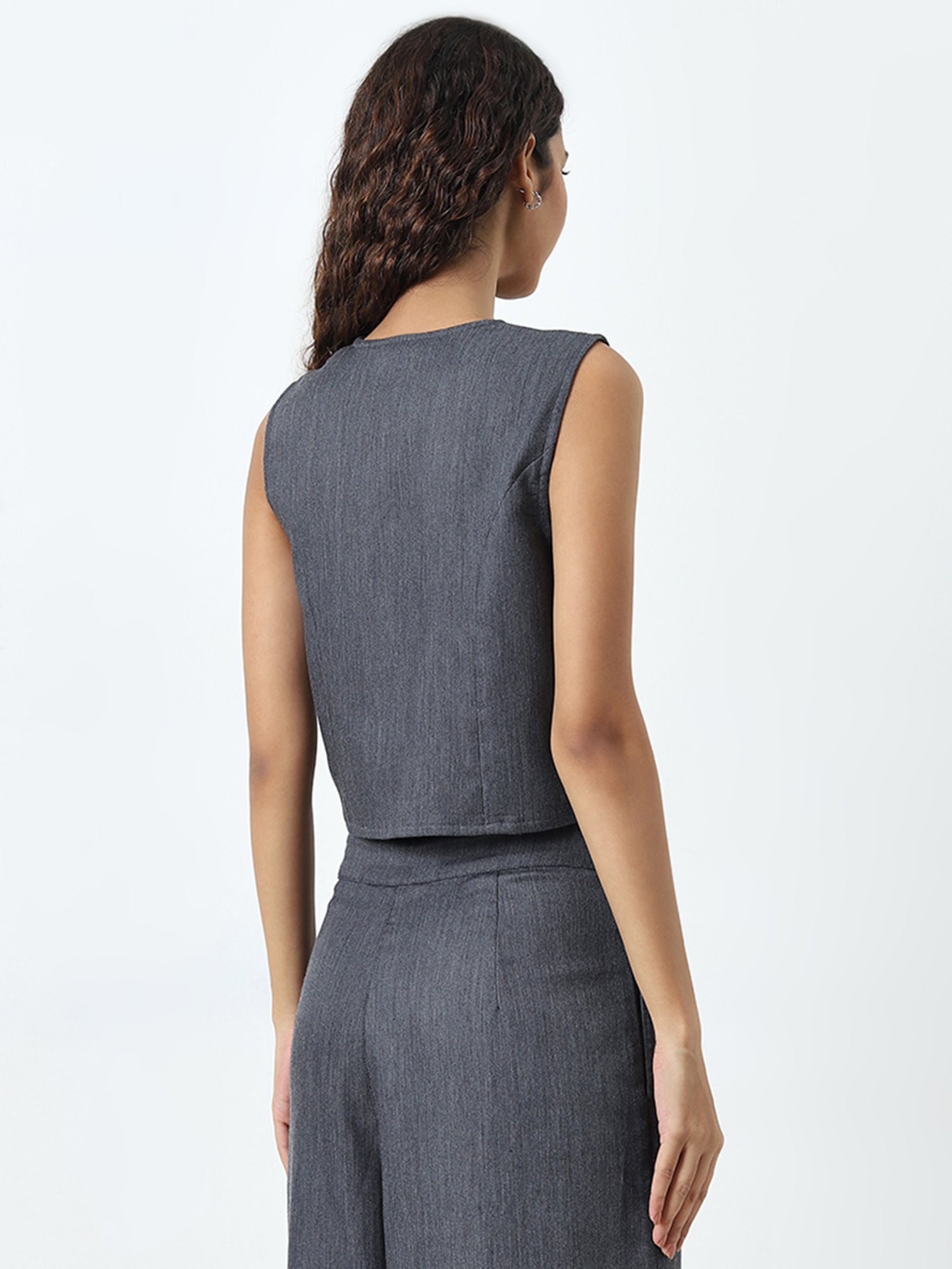 Nuon by Westside Dark Grey Knot-Detailed Waistcoat-Style Top