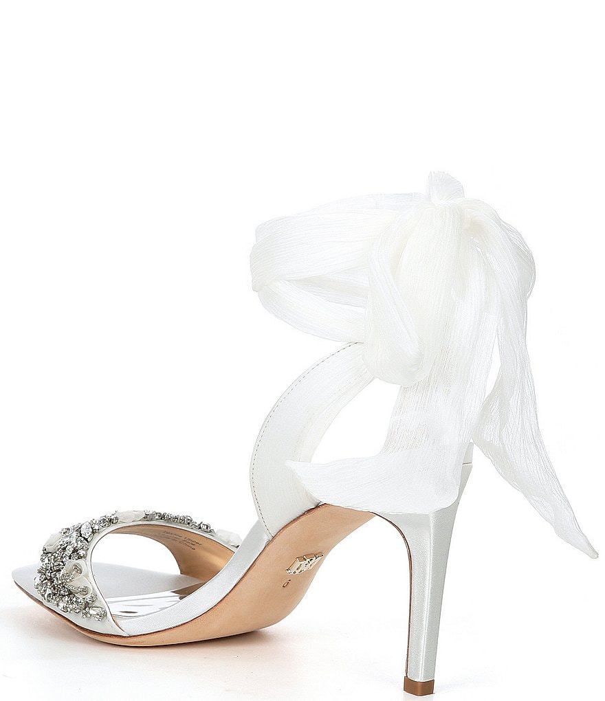 Badgley Mischka Bobbie Crystal Ornament Detail Satin Ankle Wrap Dress Sandals