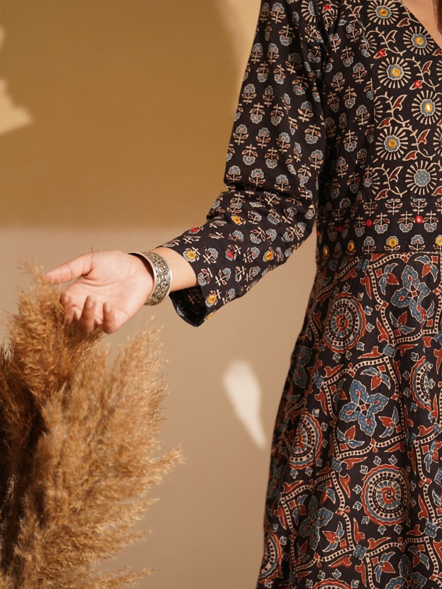 Love Chic Black Cotton Ajrakh Flare Kurta