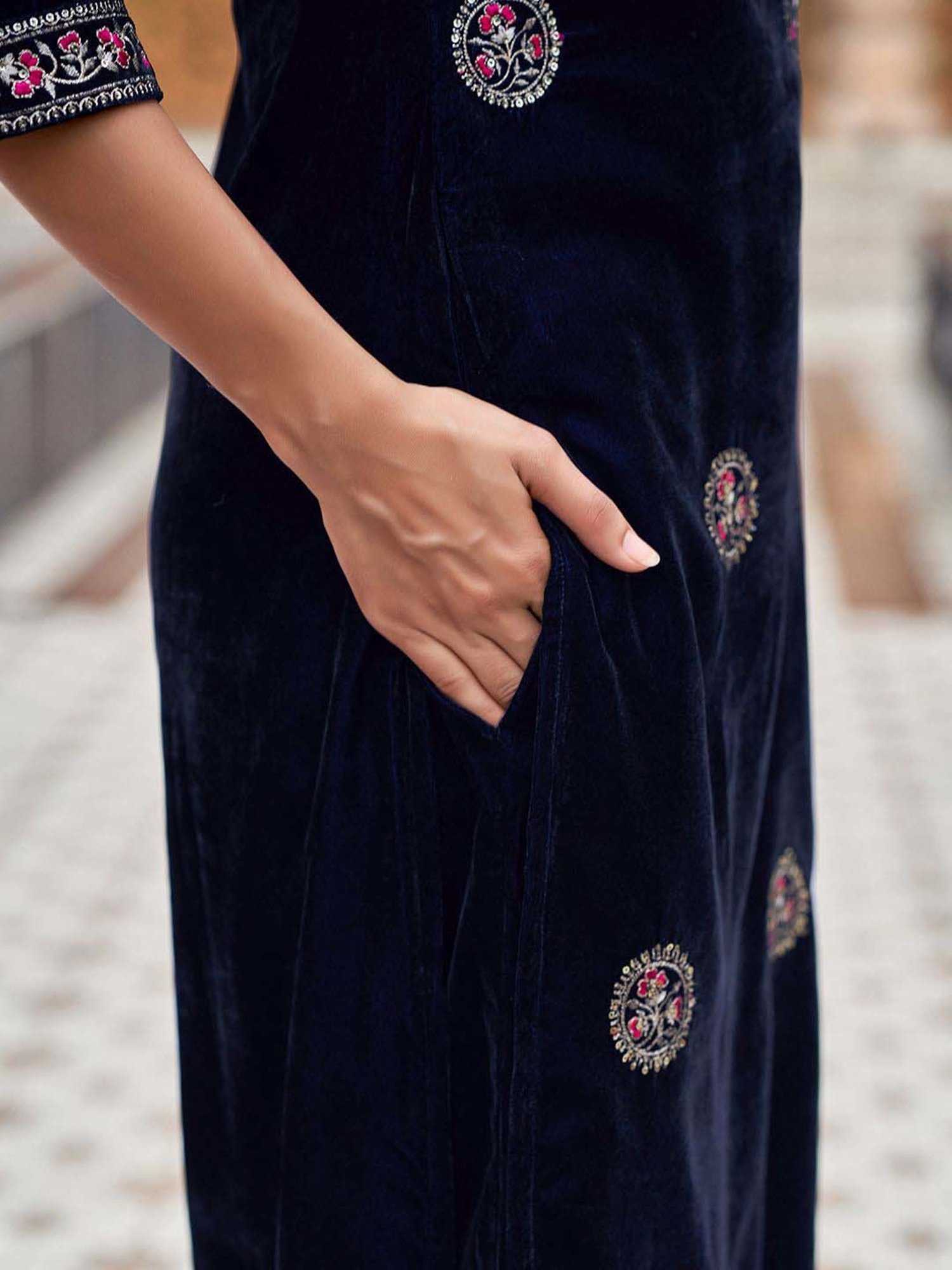 Skylee Navy Embroidered Kurta Pant Set With Dupatta