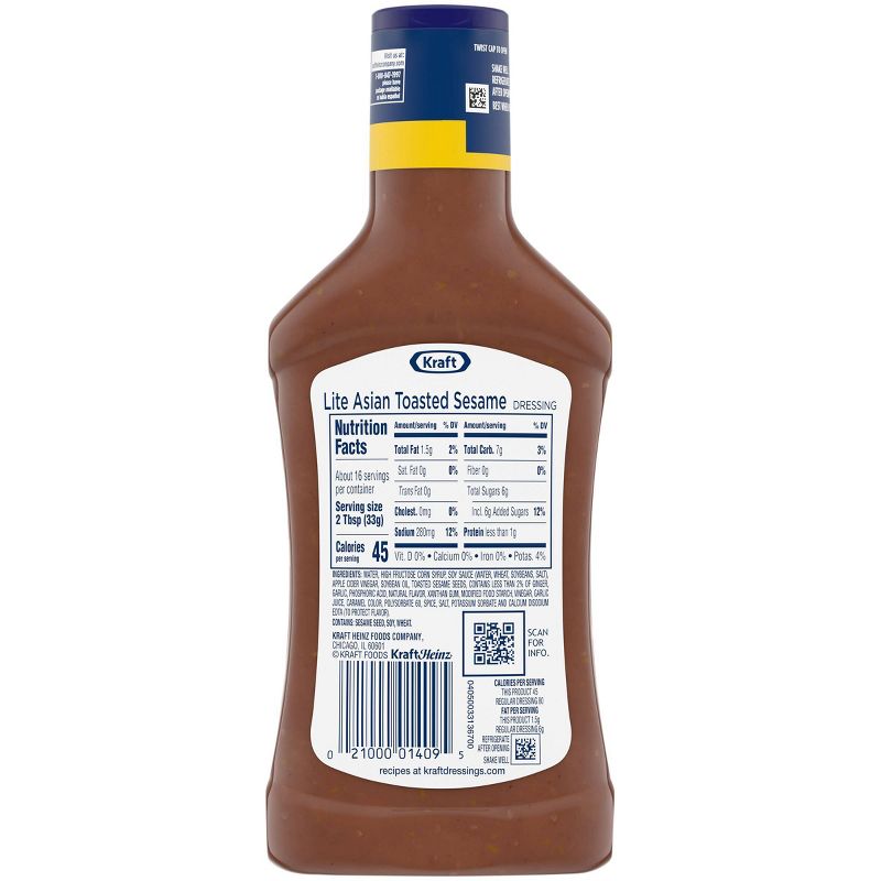 Kraft Asian Toasted Sesame Lite Reduced Fat Salad Dressing - 16fl oz