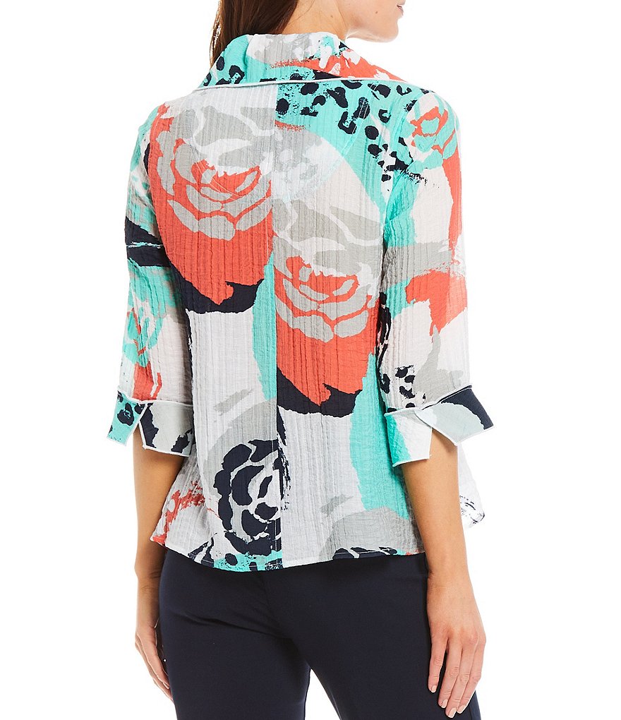 Ali Miles Petite Size Open Mesh Two Button Front 3/4 Sleeve Jacket