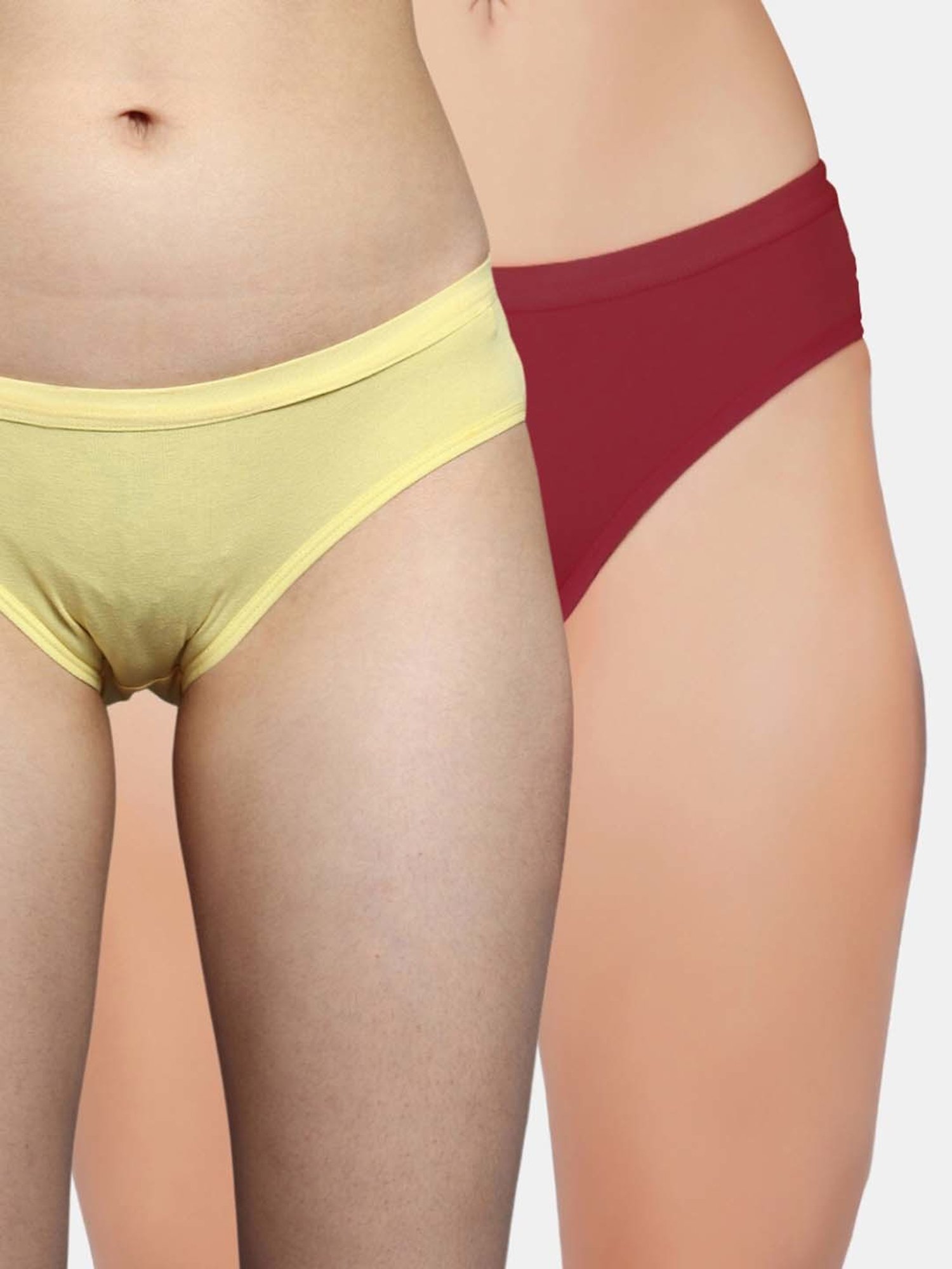 Bleeding Heart Maroon & Yellow Plain Panties - Pack Of 2