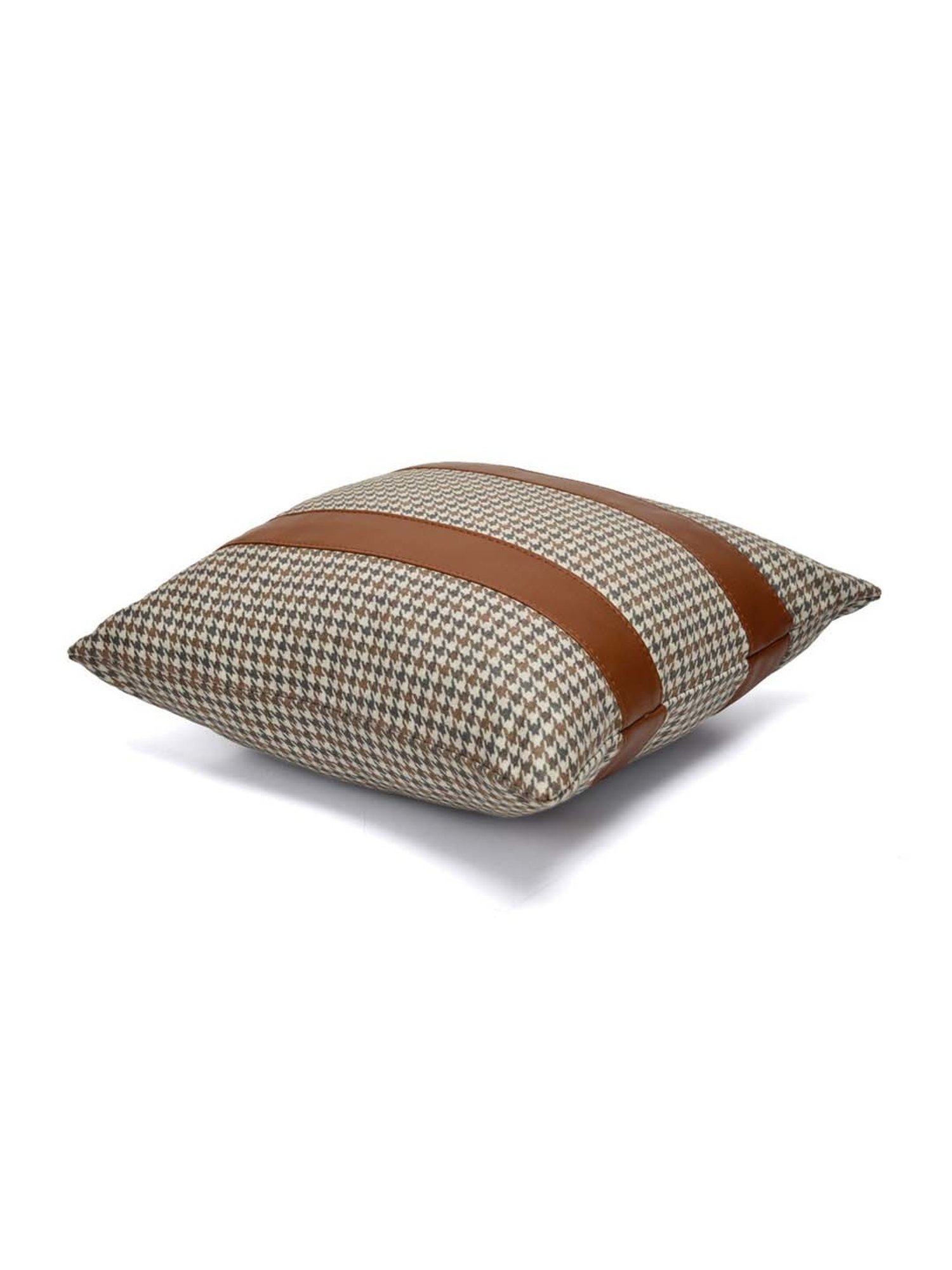 @home Beige & Tan Leather Cushion Cover With Zipper