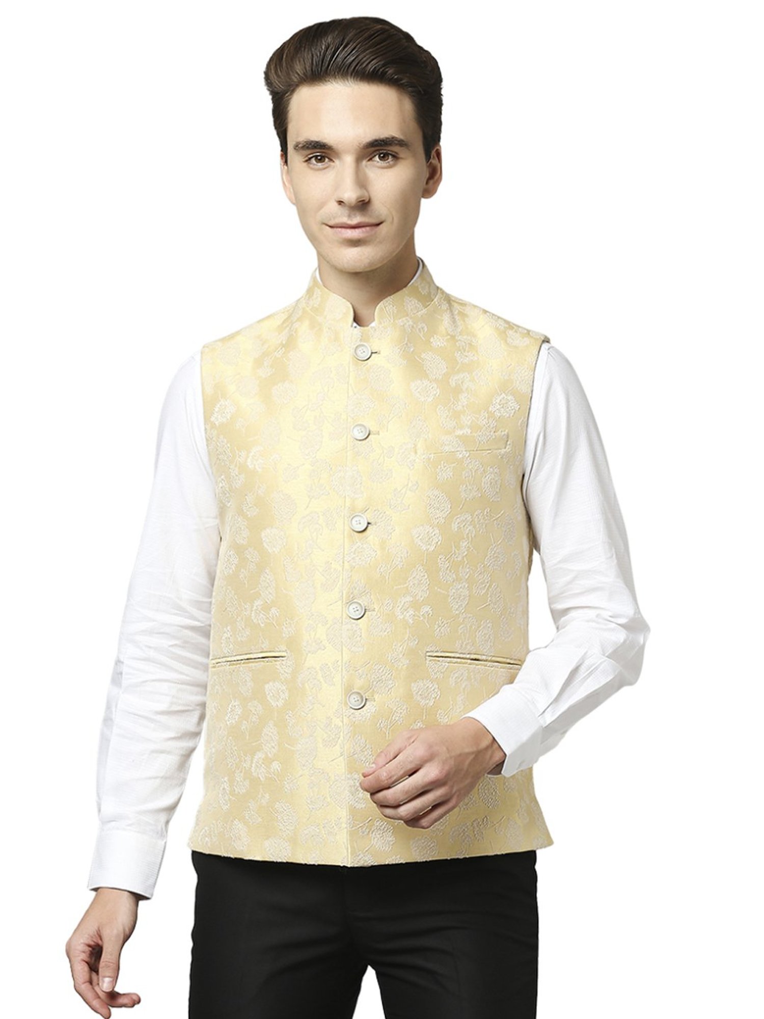 Raymond Yellow  Regular Fit Printed Nehru Jacket