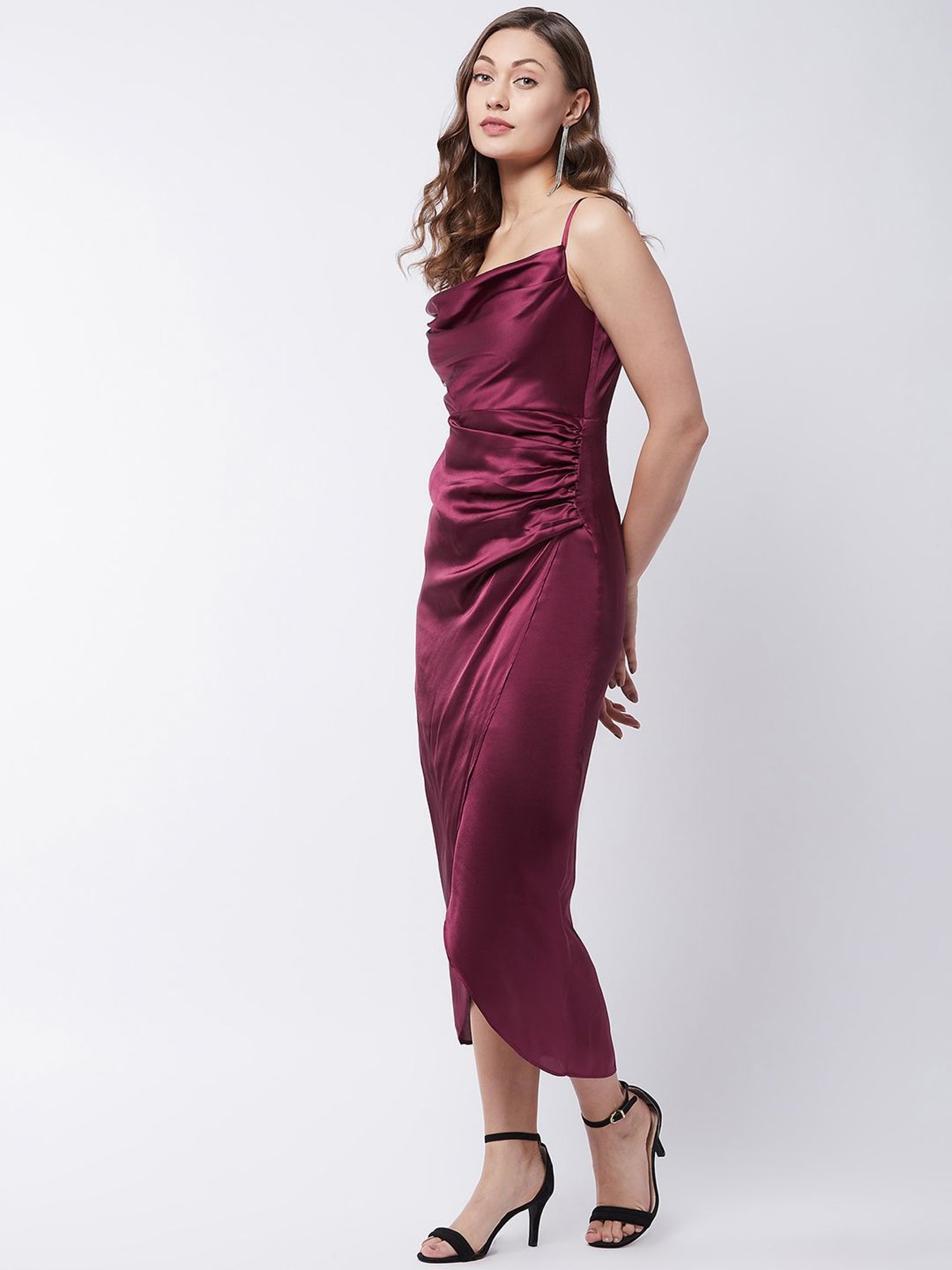 Magre Wine Regular Fit High Low Dress