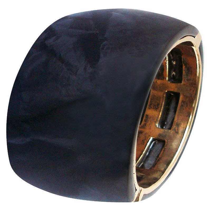 Zirconite Wide Bangle with Gold Trim - Black