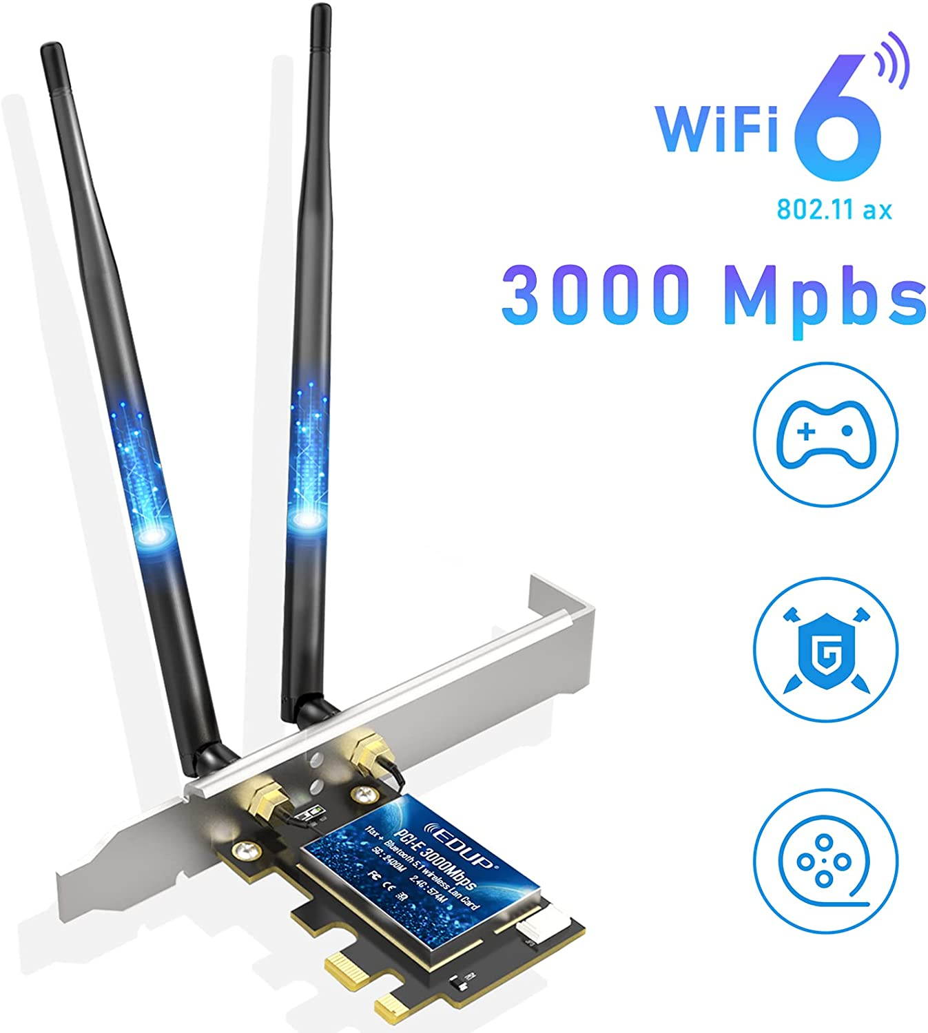 WiFi 6 Card Bluetooth 5.1 AX 3000 Mbps AX200 Dual Band 5.GHz/2.4GHz PCI-E Wireless WiFi Network Adapter Card for Desktop Windows 10 64-bit