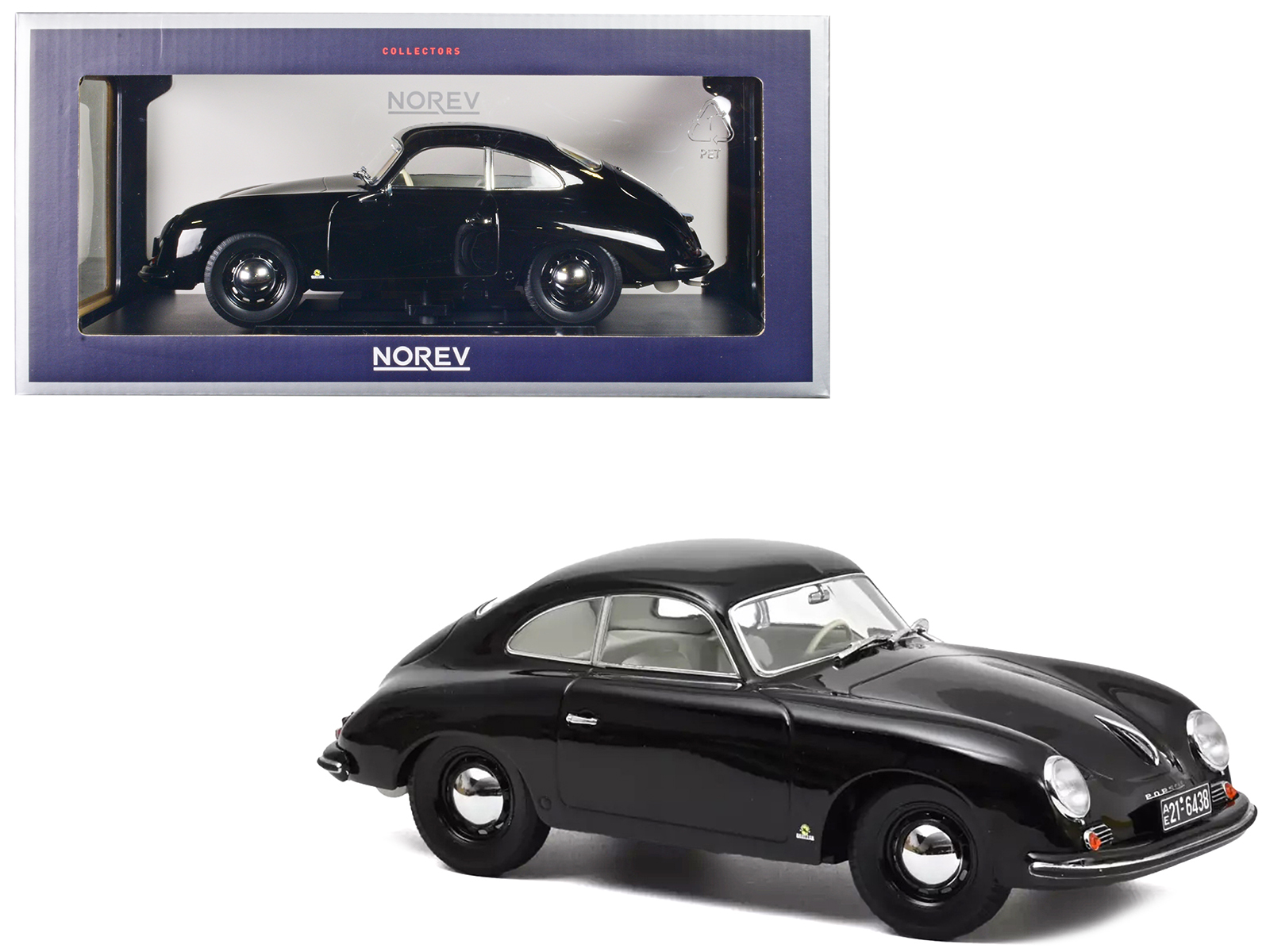 1952 Porsche 356 Coupe Black with White Interior 1/18 Diecast Model Car by Norev