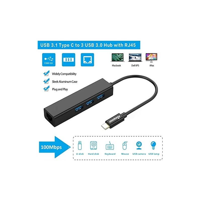 USB C to USB 3 Ports Ethernet Hub Adapter  USBC to USB A 30 Powered Hub with Ethernet LAN RJ45 Network Compatible for TypeC MacBook Pro201920182017 Chromebook Surface Book and More