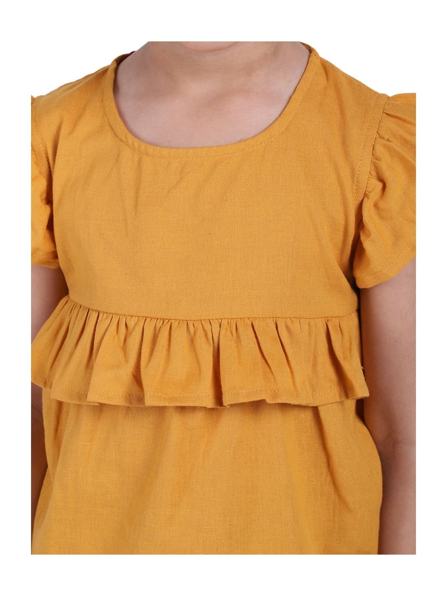 BownBee Kids Orange Cotton Floral Print Kurta & Harem Pants