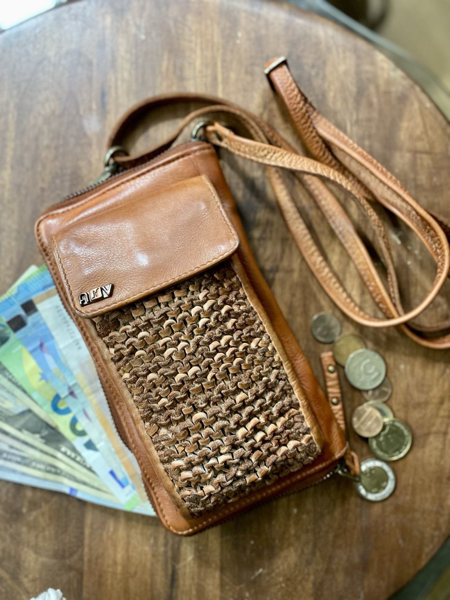 Art N Vintage Martinka Tan Leather Textured  Zip Around Wallet for Women