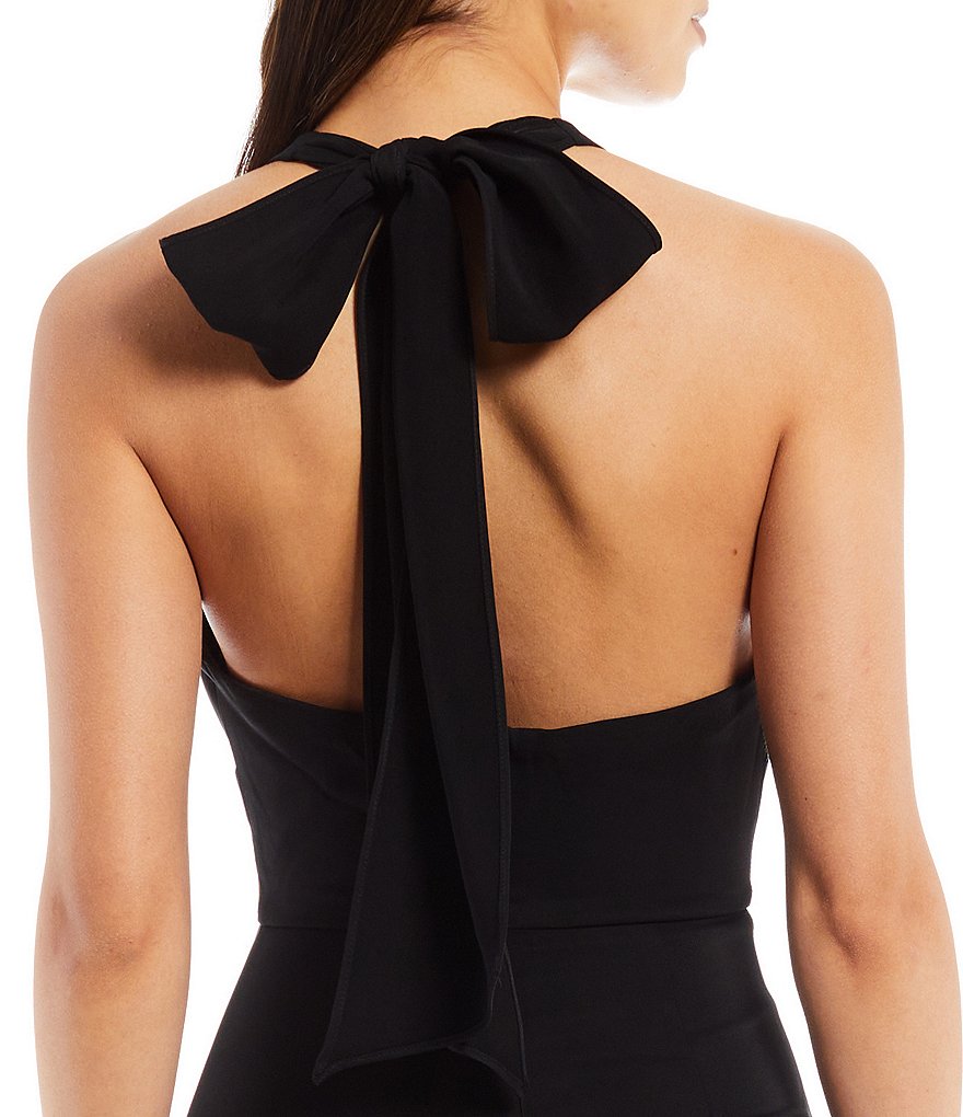 Belle Badgley Mischka Elynne Asymmetrical Hem Tie Halter Dress