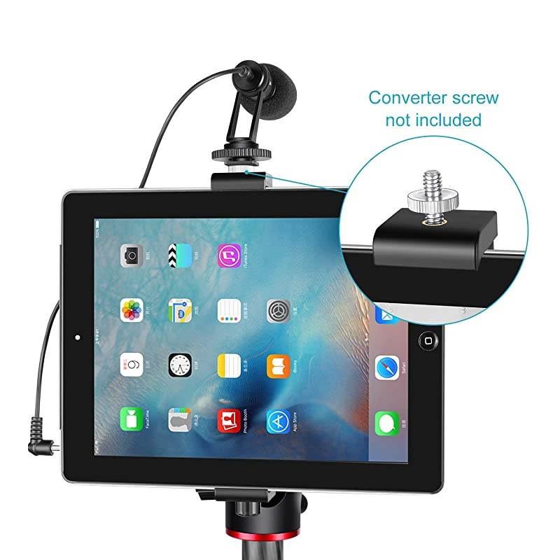 iPad Tablet Tripod Mount Adapter Holder, 6.3-9.25 inches/16-23.5 Centimeters Adjustable Clamp for iPad Mini iPad 2/3/4, iPad Air/Air2, iPad Pro Microsoft Surface Samsung Tab 7.0 Series
