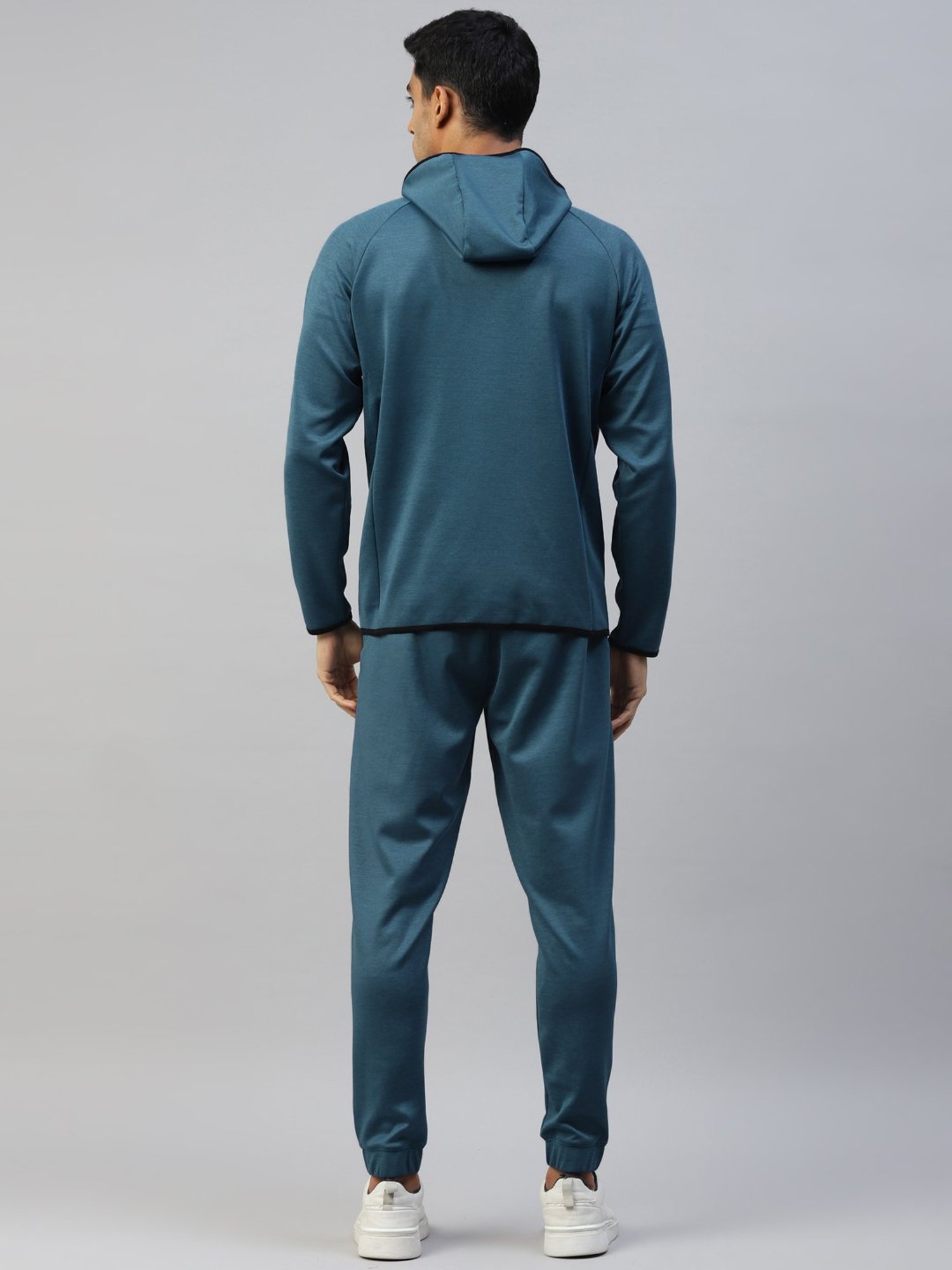 Slowave Teal Regular Fit Sports Hooded Jacket & Joggers Set