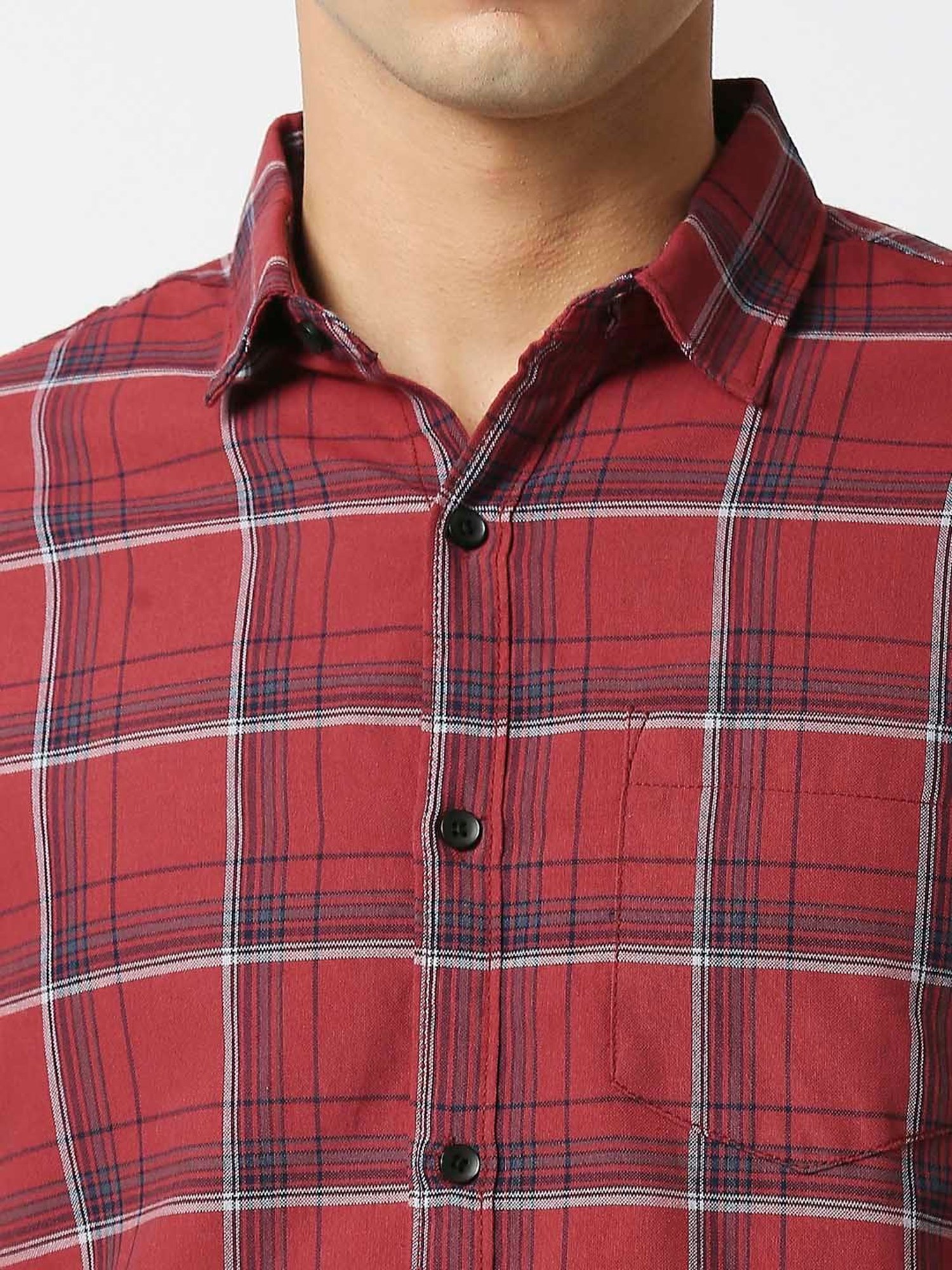 HJ HASASI Red Slim Fit Check Cotton Shirt