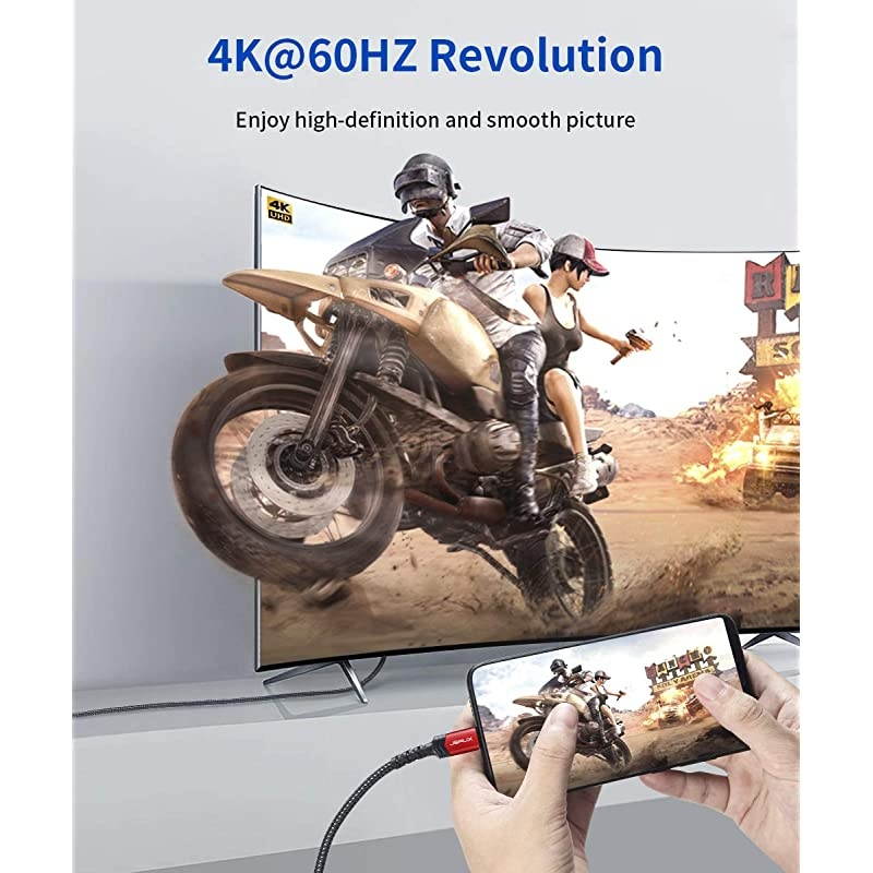 USB C to HDMI Cable13ft  4K 60HZ Type C to HDMI CordThunderbolt 3 Compatible for MacBook Pro 2018 2017 Air iPad Pro Samsung Galaxy S21 S20 Ultra Note 10 S10 Plus Surface BookRed