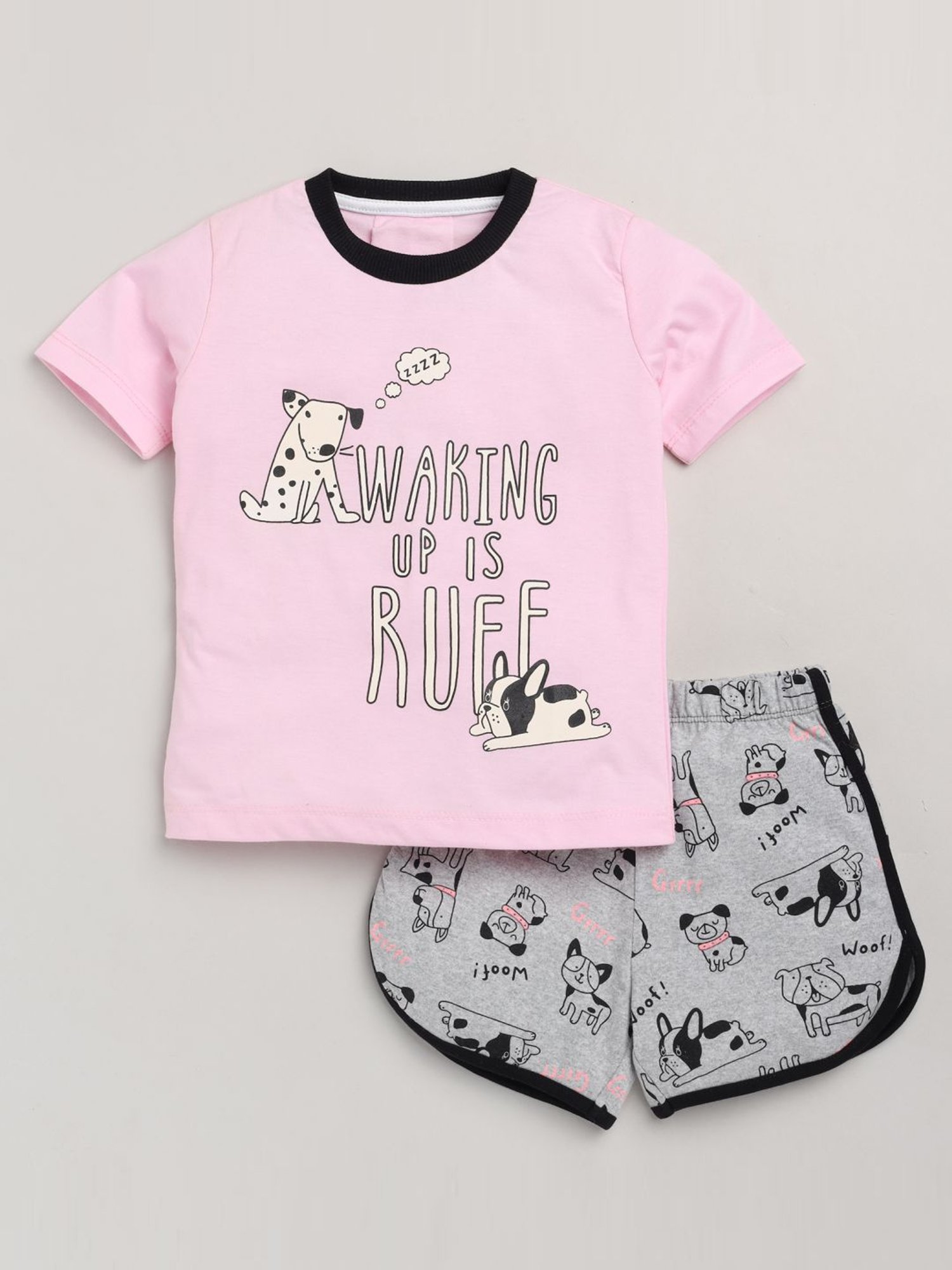 Lazy Shark Kids Light Pink Printed T-Shirt & Shorts
