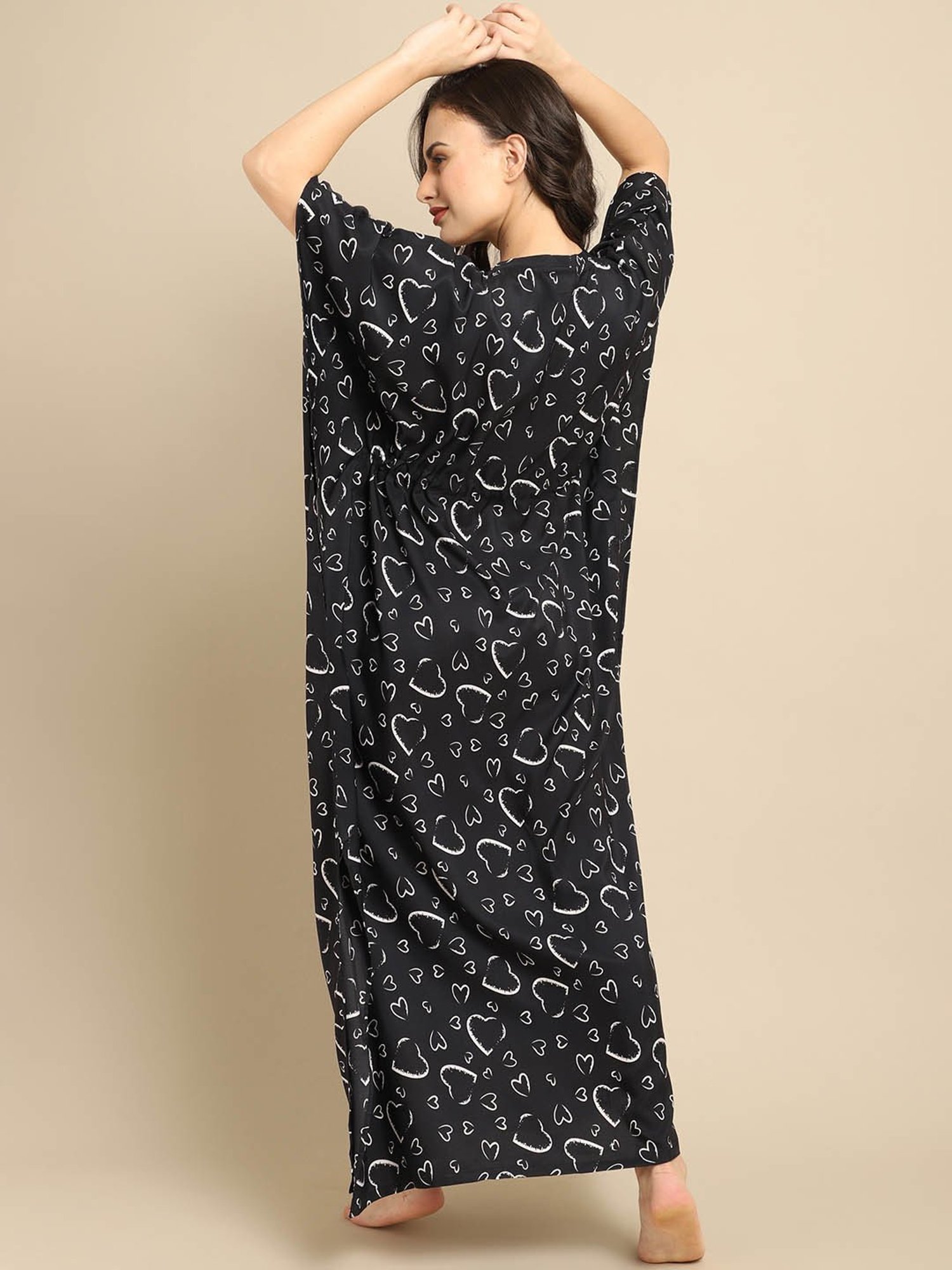 Boston Club Black Floral Print Kaftan