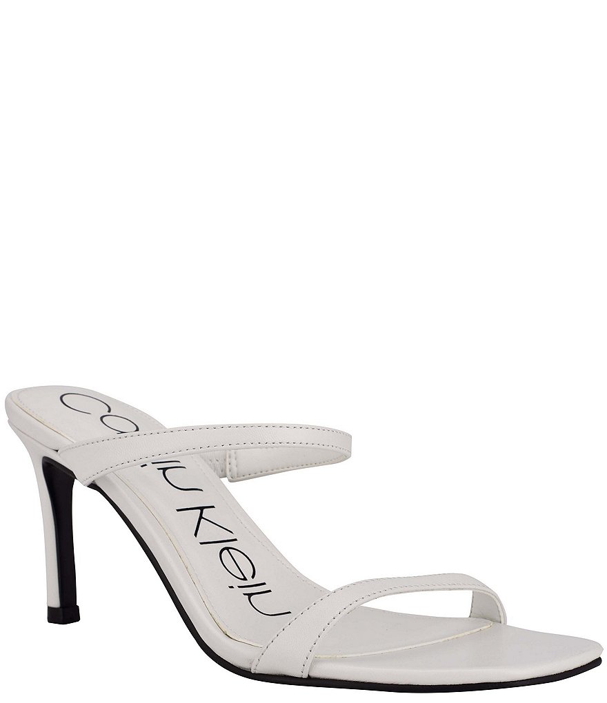 Calvin Klein Halena Banded Square Toe Leather Slide Sandals