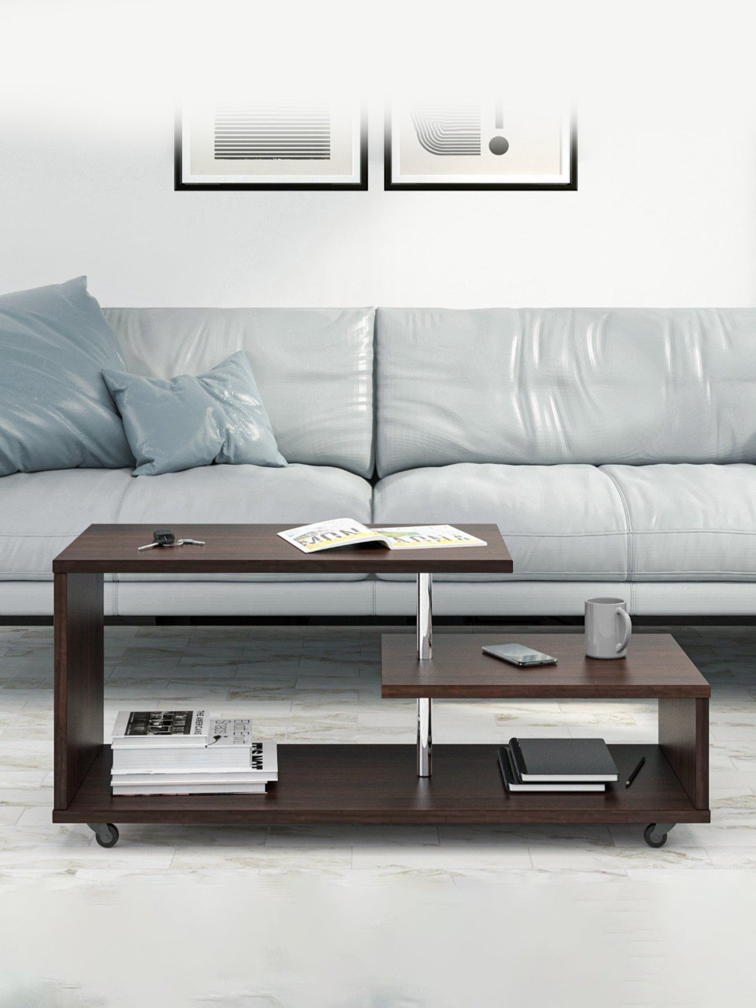 Nilkamal Moxie Brown Engineered Wood Coffee Table with 2 Tier Shelf