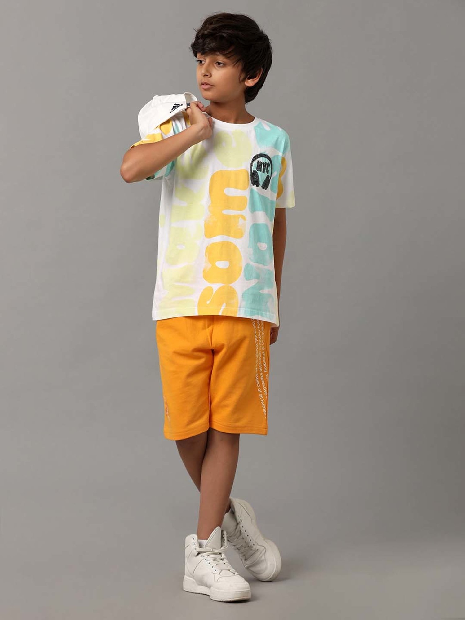 Under Fourteen Only Kids Yellow Cotton Printed Shorts