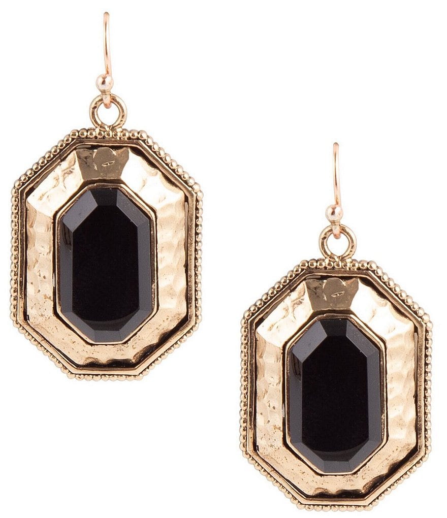 Barse Bronze and Faceted Onyx Drop Earrings