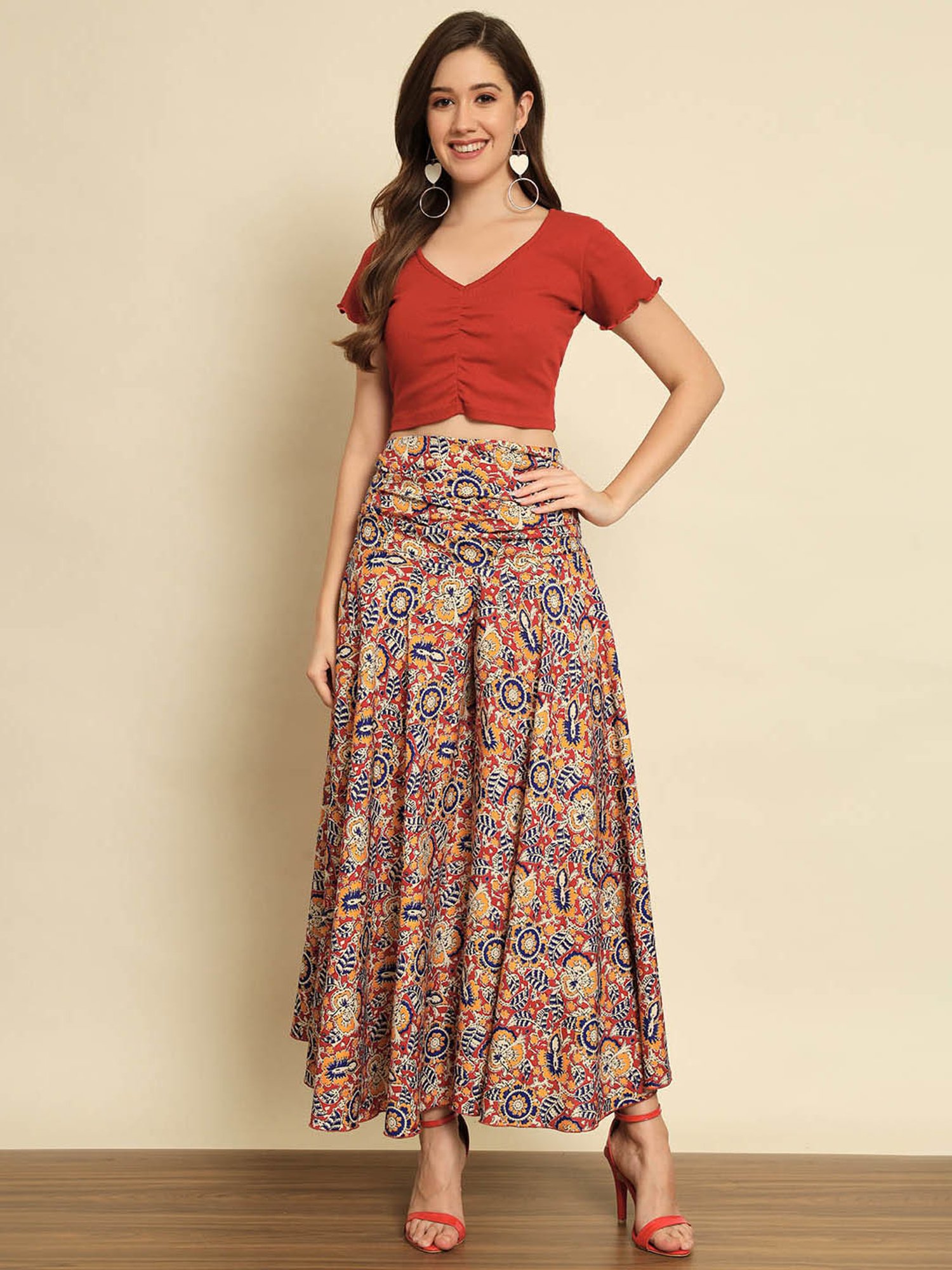 Trend Arrest Multicolor Printed Flared Fit High Rise Palazzos