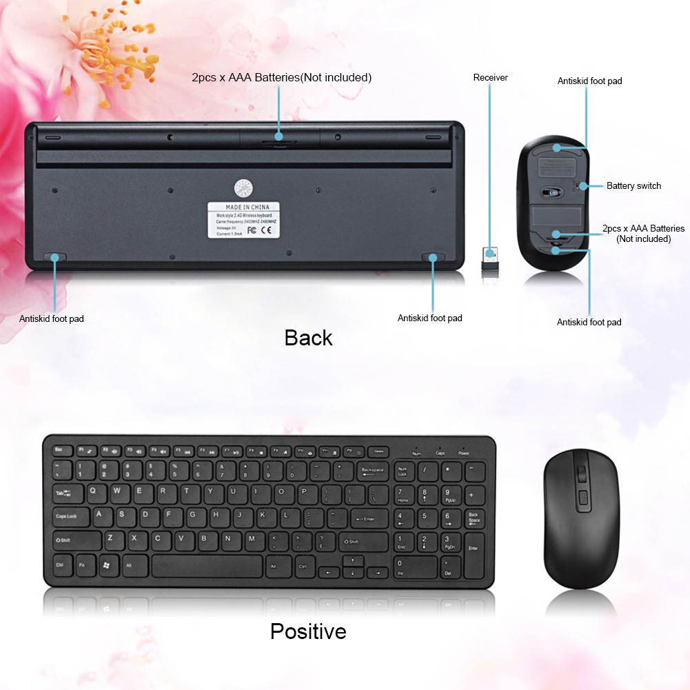 GKM520 2.4GHz Wireless Keyboard & Mouse Combo , Ultra Thin Full Size Anti Slip Office For Windows 7, 8, 10, for XP, for Vista and above (Black)