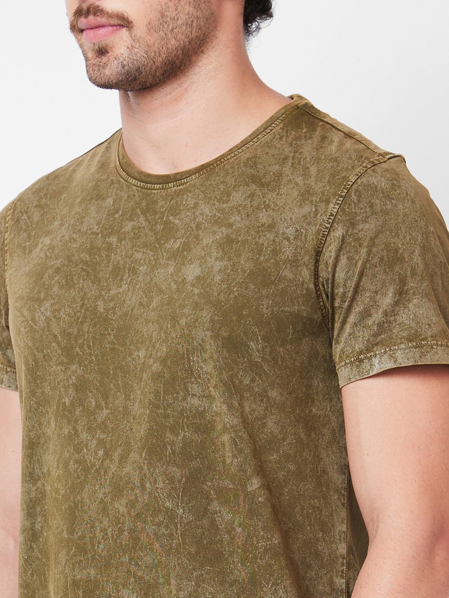 Spykar Olive Slim Fit Crew T-Shirt