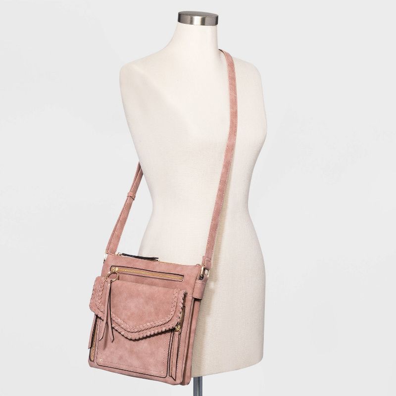 VR NYC Zip Closure Woven Braid Crossbody Bag - Mauve