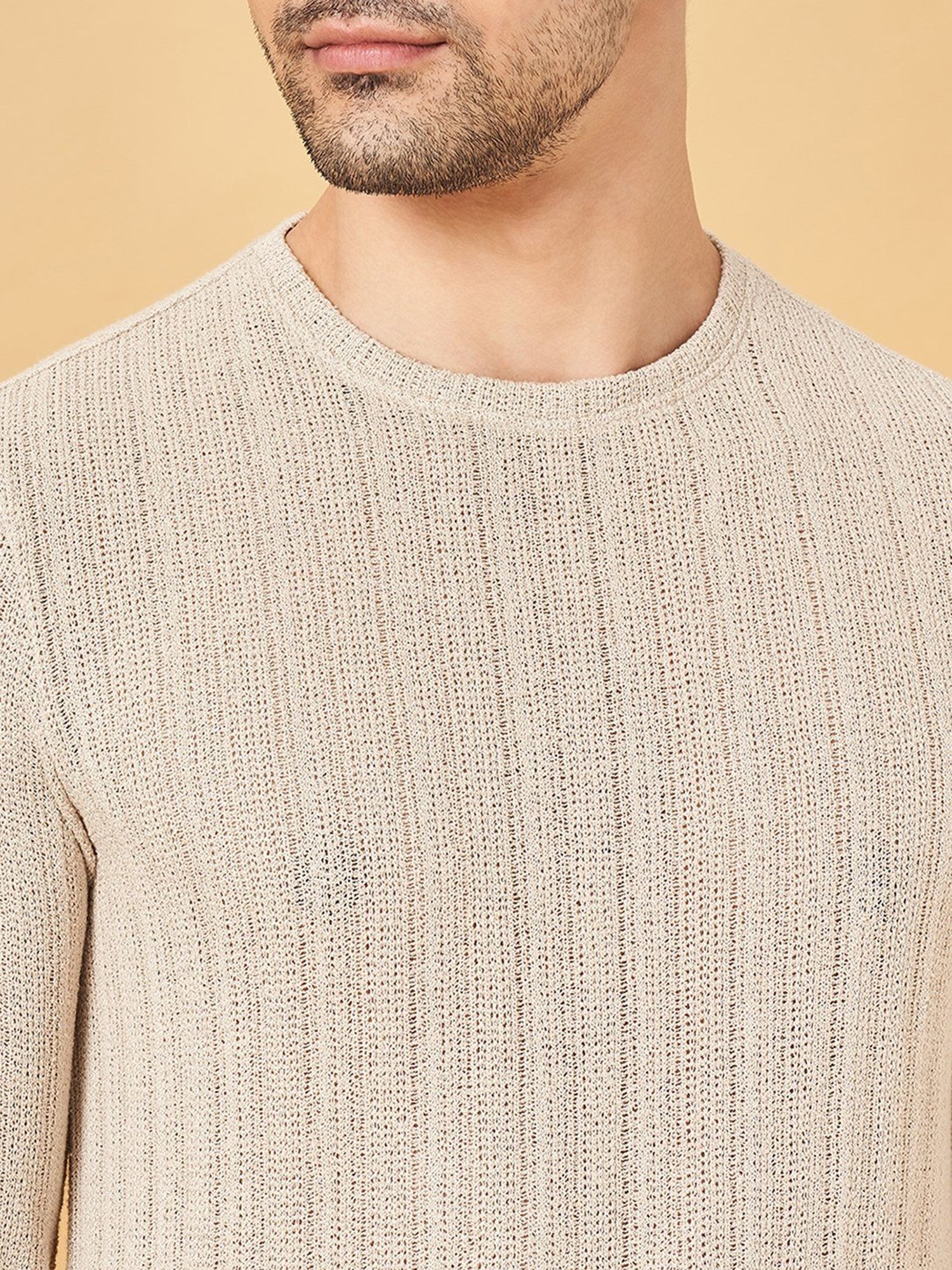 7 Alt by Pantaloons Light Gray Cotton Blend Slim Fit T-Shirt