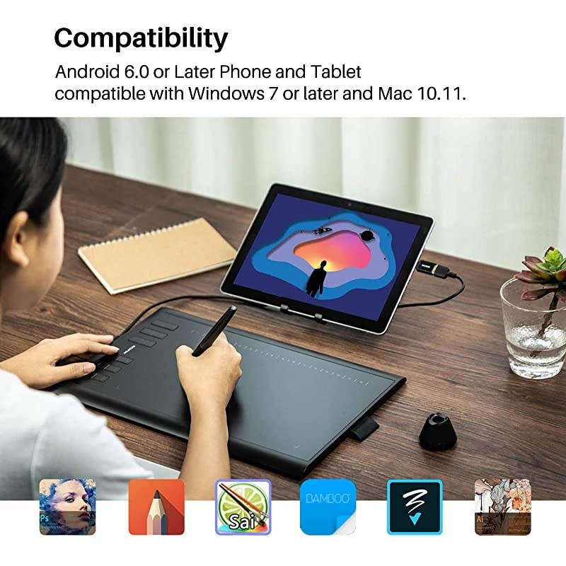 Inspiroy 1060P 10 x 625 Inches Graphic Drawing Pen Tablet with 8192 Levels Pen Pressure 12 Express Keys Upgraded Version