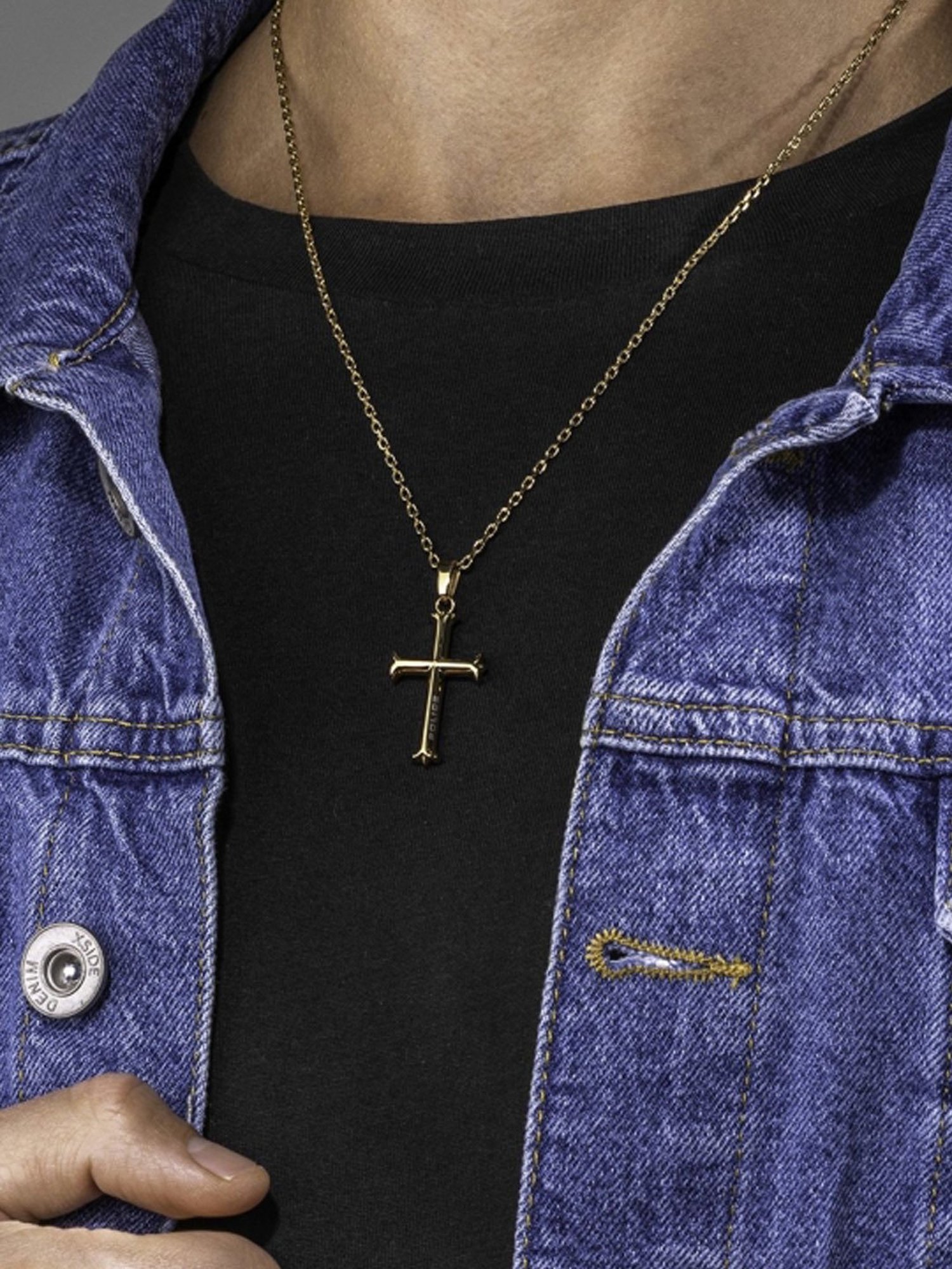 Police Gold-Plated Tacoma Ii Polished Cross Necklace for Men