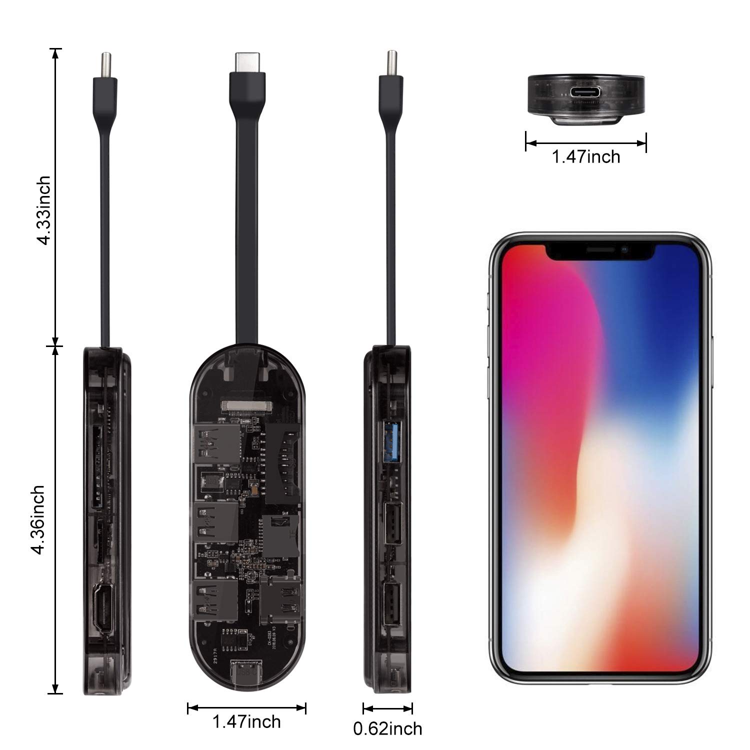 STANSTAR USB C Hub Multiport Adapter, 7 in 1 Portable Space Aluminum Dongle with 4K HDMI Output, USB Ports, SD/Micro SD Card Reader Compatible for More Type C Devices