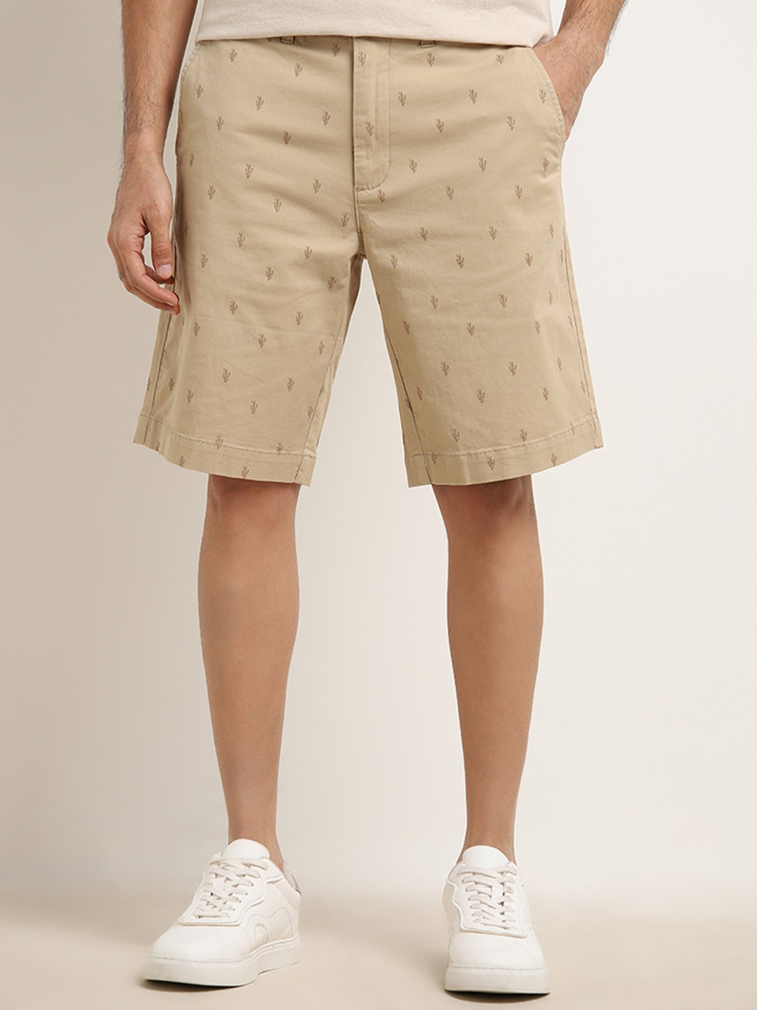 WES Casuals by Westside Beige Relaxed-Fit Mid-Rise Cotton Blend Shorts